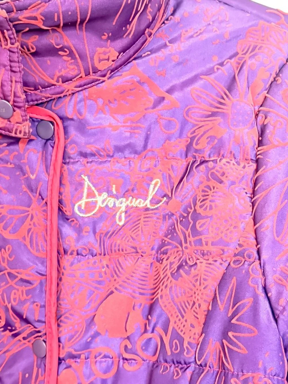 Desigual  'Hume' Ombre Quilted Puffer Coat Kids Girls 13/14 Velvet Flocked Belt
